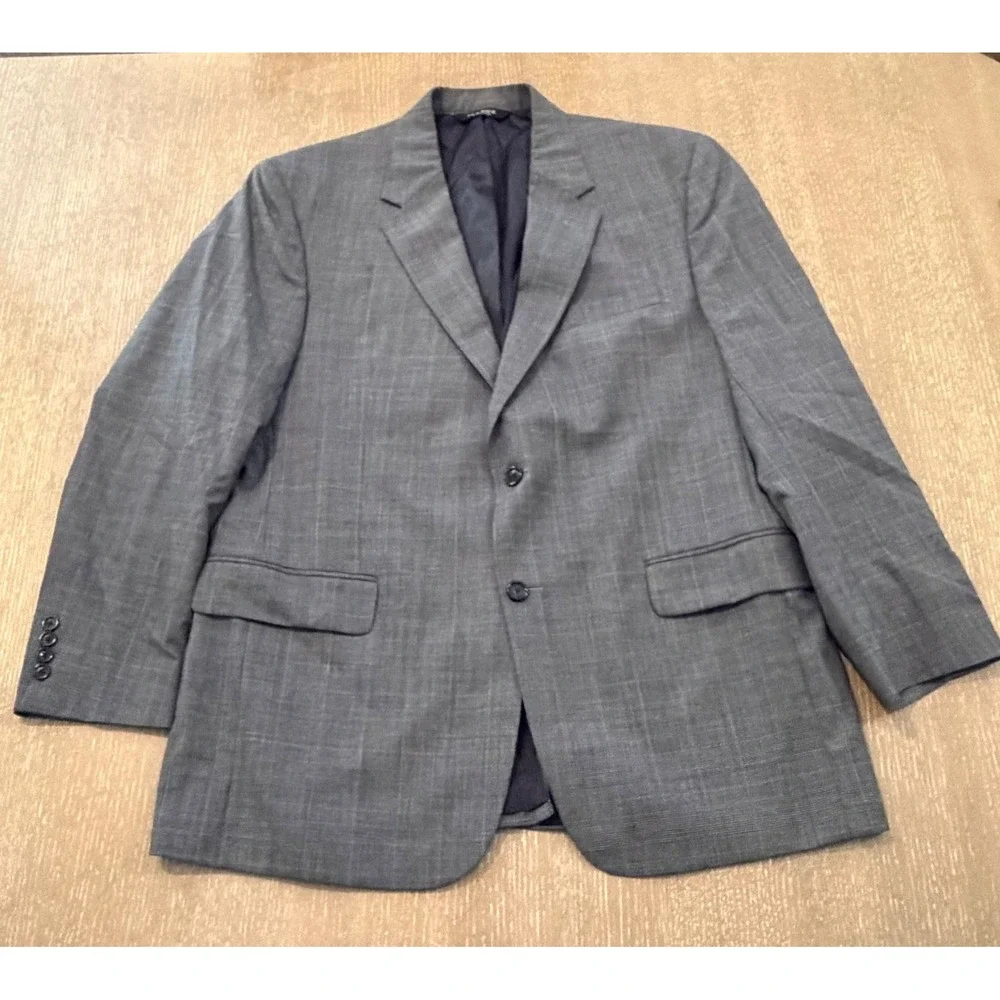 Jos. A. Bank Men's 44R Gray Blue Plaid 100% Wool Two Button Blazer Sport Coat